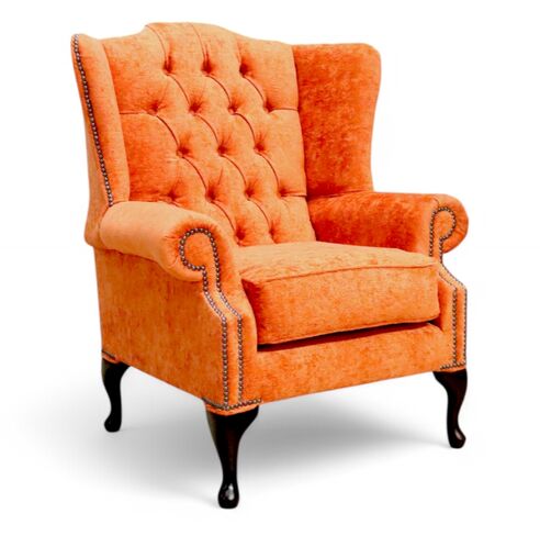 Chesterfield Bloomsbury Flat Wing Queen Anne Chair Nuovo Marmalade Orange Fabric
