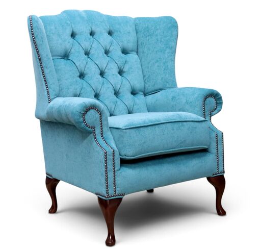 Chesterfield Bloomsbury Flat Wing Queen Anne Chair Pimlico Teal Fabric