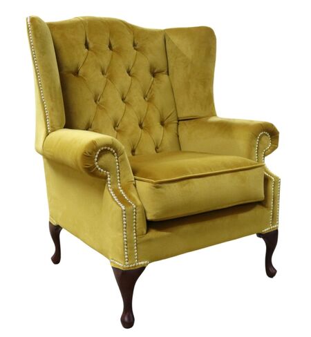 Chesterfield Velvet Bloomsbury Wing Chair Gold Velvet