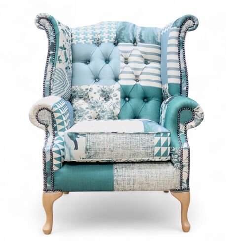 Chesterfield Queen Anne High Back Wing Chair Charles Patchwork Green