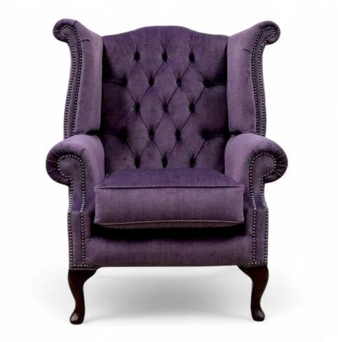 Chesterfield Queen Anne High Back Wing Chair Odyssey Violet Velvet