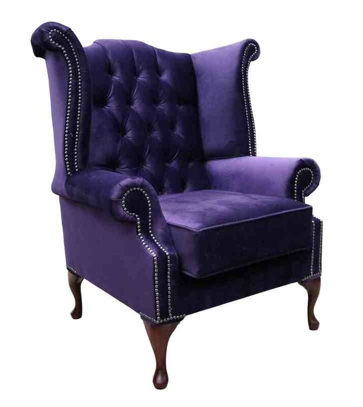 Product photograph of Chesterfield Velvet Queen Anne Wing Chair Amethyst Purple Velvet from Designer Sofas 4U