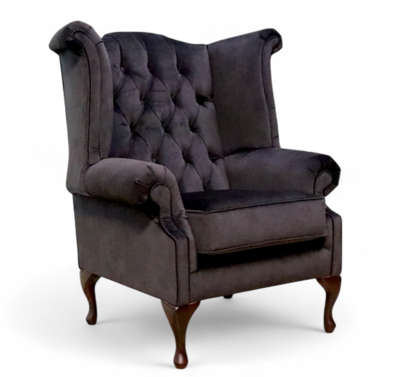 Black Velvet Fabric Chesterfield High Back chair DesignerSofas4U