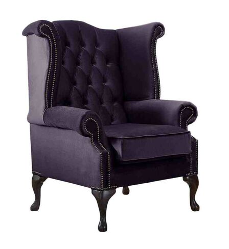Chesterfield Queen Anne High Back Wing Chair Malta Amethyst Purple Velvet Fabric