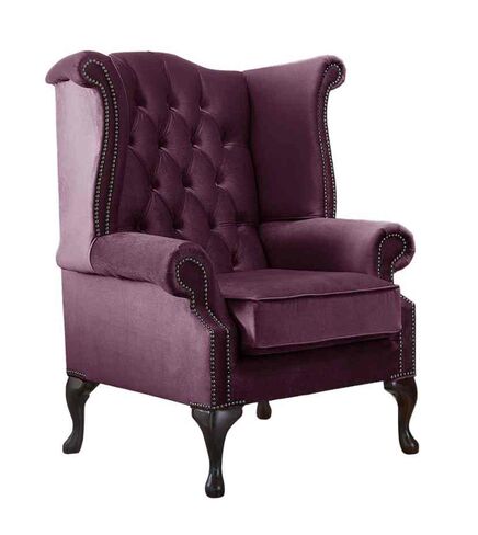 Chesterfield Queen Anne High Back Wing Chair Malta Boysenberry Purple Velvet Fabric