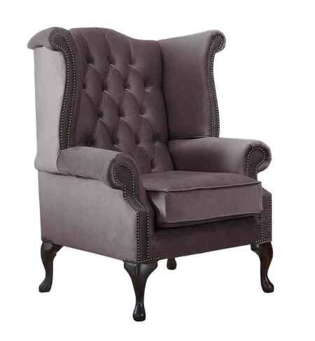 Chesterfield Queen Anne High Back Wing Chair Malta Lavender Purple Velvet Fabric