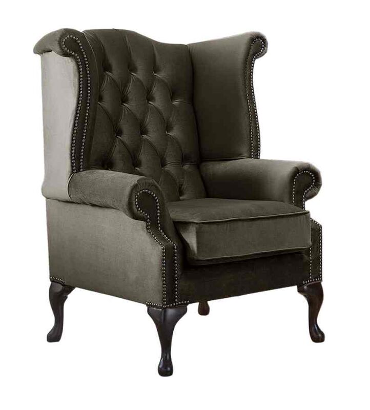 Product photograph of Chesterfield Queen Anne High Back Wing Chair Mushroom Brown Amp Hellip from Designer Sofas 4U