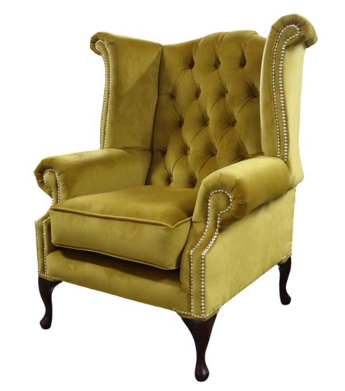 Product photograph of Chesterfield Velvet Queen Anne Wing Chair Gold Velvet from Designer Sofas 4U