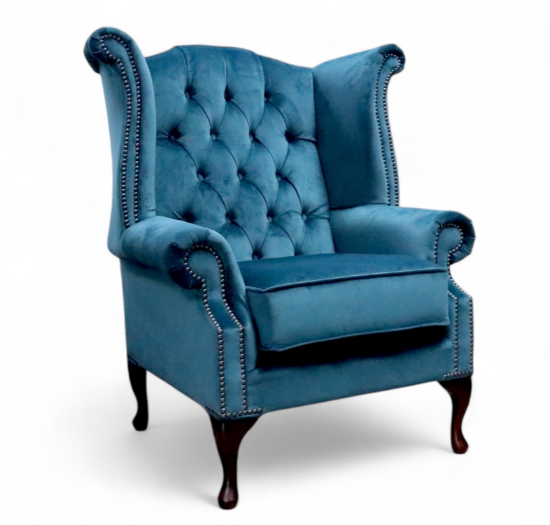 Peacock Blue Velvet Fabric Chesterfield High Back chair