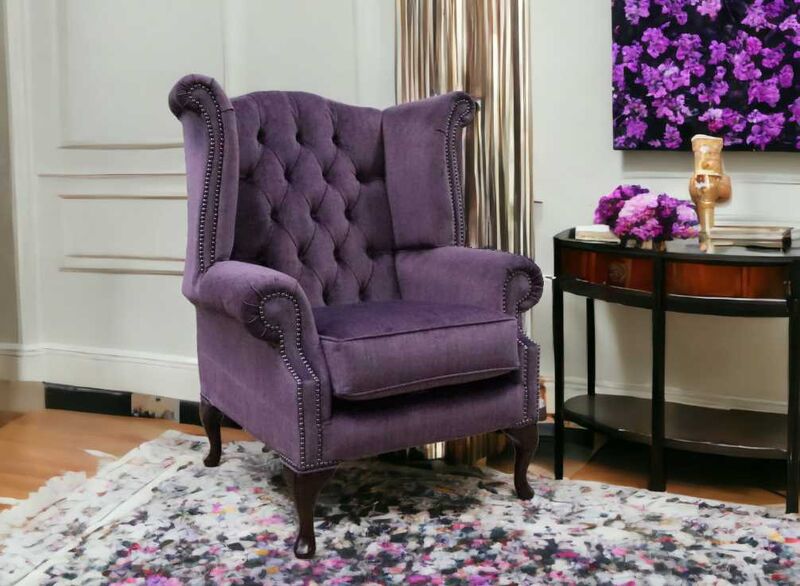 Product photograph of Chesterfield Queen Anne High Back Wing Chair Odyssey Violet Velvet from Designer Sofas 4U