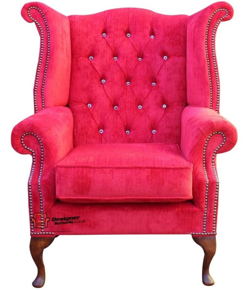 Chesterfield Queen Anne Swarovski Crystal Wing Chair Post Box Red