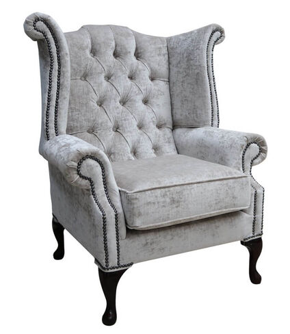 Chesterfield Queen Anne High Back Wing Chair Modena Hessian Velvet