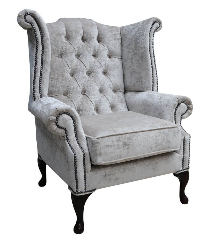 Hessian Velvet Chesterfield High Back Wing chair | DesignerSofas4U