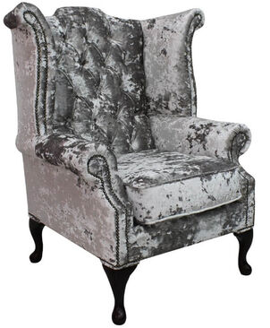 Chesterfield Queen Anne Wing Chair Argent Crush Velvet