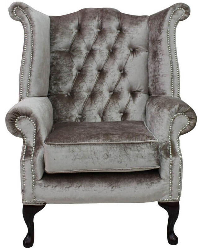Product photograph of Chesterfield Queen Anne High Back Wing Chair Boutique Beige Velvet from Designer Sofas 4U