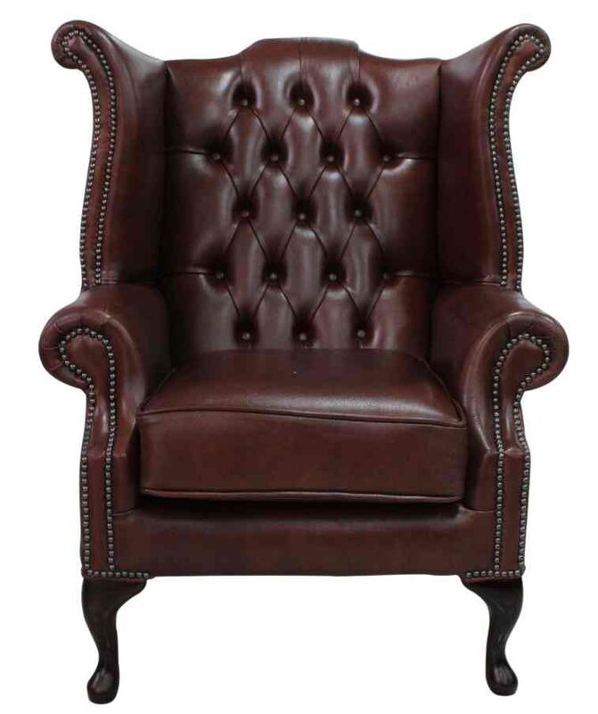 Product photograph of Chesterfield Queen Anne High Back Wing Chair Byron Conker Leather from Designer Sofas 4U