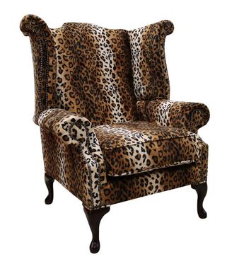 Chesterfield Queen Anne Wing Chair Cheetah