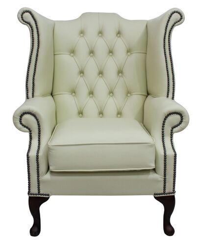Chesterfield Queen Anne High Back Wing Chair Cottonseed Leather | DesignerSofas4U