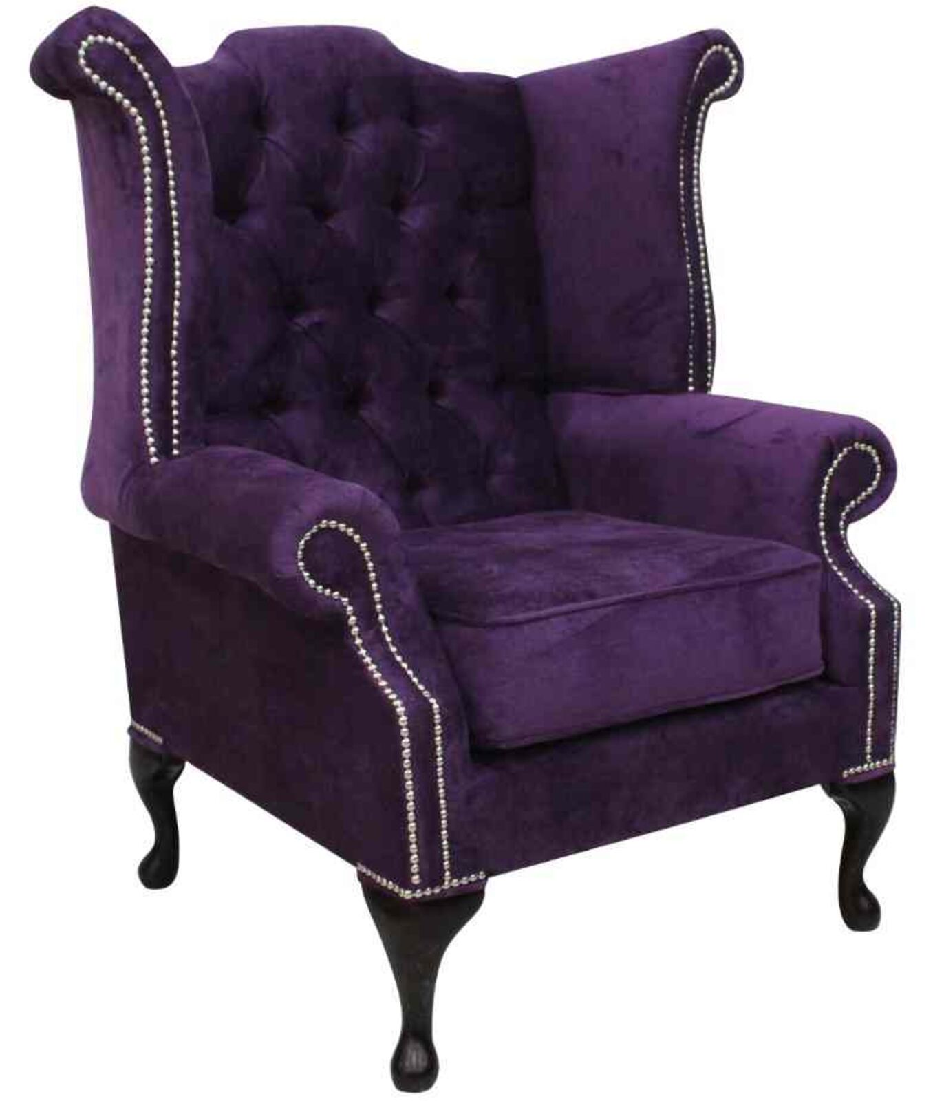 Product photograph of Chesterfield Queen Anne High Back Wing Chair Dakota Violet Purple Velvet Fabric from Designer Sofas 4U