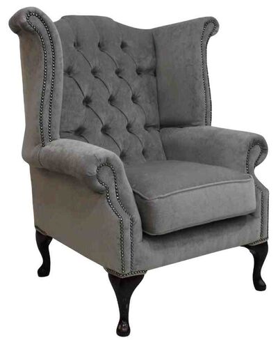Chesterfield Queen Anne High Back Wing Chair Pimlico Grey Fabric