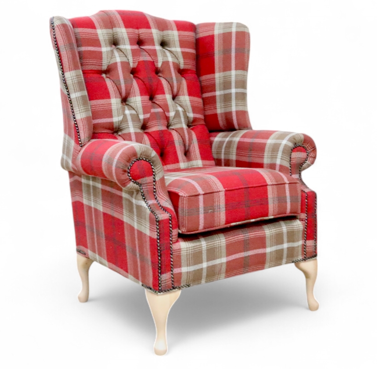 Tartan Red Check Chesterfield High Back Armchair DesignerSofas4U