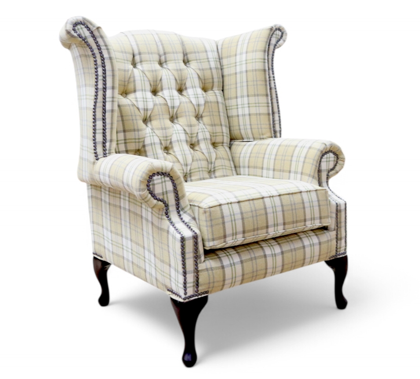 Green Check Chesterfield Fredrick High Back Armchair DesignerSofas4U