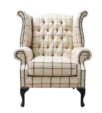 Chesterfield Queen Anne Wing Chair High Back Armchair Piazza Square Rose Fabric