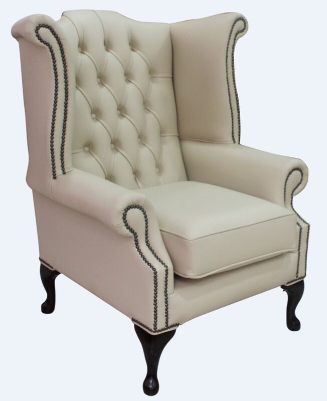 Product photograph of Chesterfield Queen Anne High Back Wing Chair Ivory Cream from Designer Sofas 4U