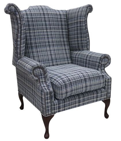Chesterfield Queen Anne High Back Wing Chair Lomond Twilight Fabric