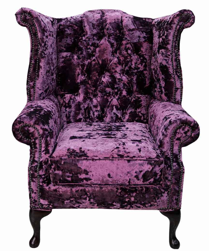 Chesterfield Lustro Amethyst Velvet High Back Wing chair