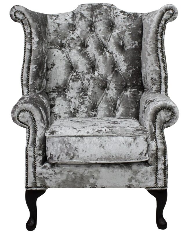 Product photograph of Chesterfield Queen Anne High Back Wing Chair Argent Velvet from Designer Sofas 4U
