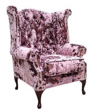 Chesterfield Queen Anne Wing Chair Lustro Blush Velvet