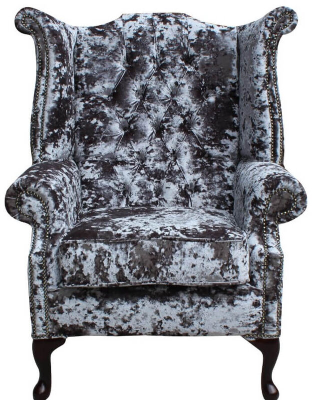 Product photograph of Chesterfield Velvet Queen Anne High Back Wing Chair Lustro Flint from Designer Sofas 4U