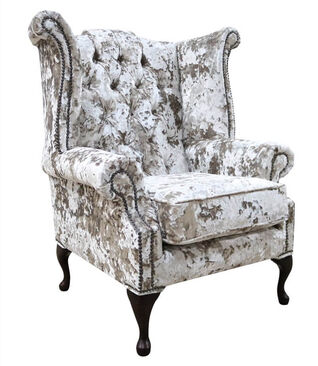 Chesterfield Queen Anne Wing Chair Lustro Moonlight Velvet Fabric