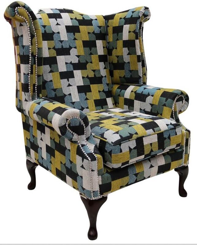 Product photograph of Chesterfield Saxon Queen Anne Wing Chair Malibu Lime Fabric from Designer Sofas 4U