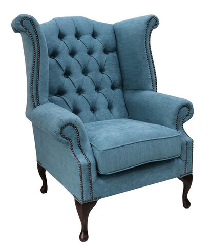 Chesterfield Queen Anne High Back Wing Chair Marinello Kingfisher Fabric