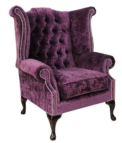 Chesterfield Queen Anne High Back Wing Chair Modena Amethyst Velvet