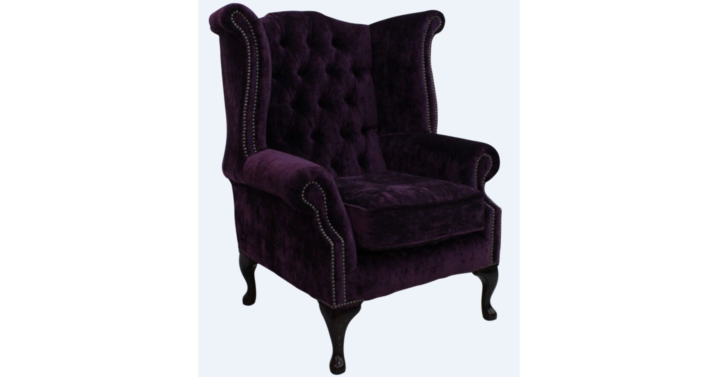 Aubergine Velvet Chesterfield High Back Wing chair DesignerSofas4U