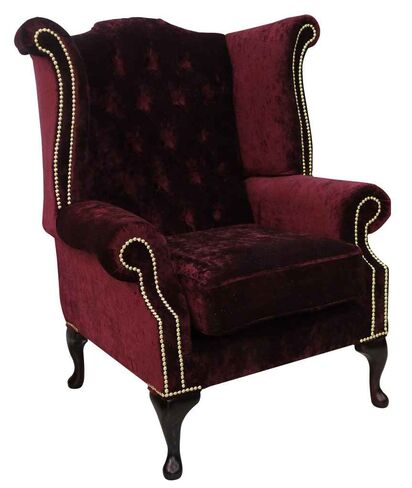 Chesterfield Queen Anne High Back Wing Chair Modena Bordeaux Velvet
