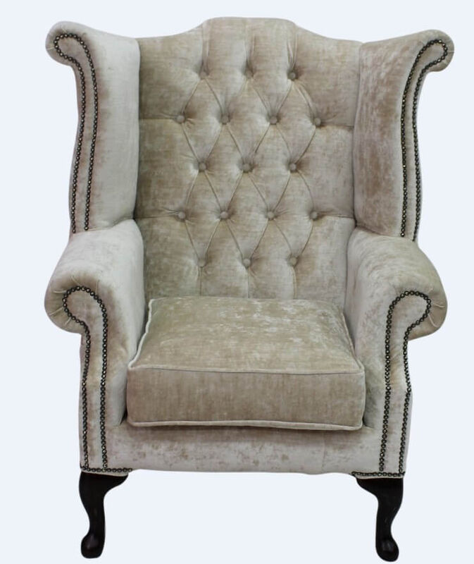 Product photograph of Chesterfield Queen Anne High Back Wing Chair Modena Camel Velvet from Designer Sofas 4U