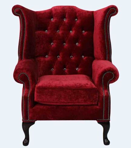 Chesterfield Crystal Queen Anne High Back Wing Chair Modena Pillarbox Red Velvet