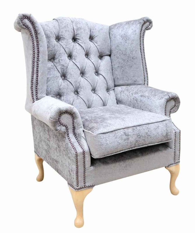 Product photograph of Chesterfield Queen Anne High Back Wing Chair Nuovo Ash Grey Fabric from Designer Sofas 4U
