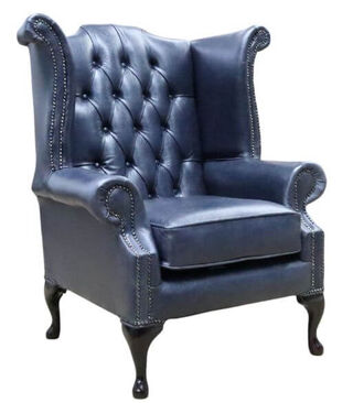 Chesterfield Queen Anne Wing Chair Old English Ocean Leather