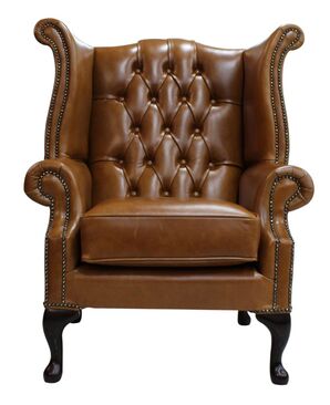 Chesterfield Queen Anne Wing Chair Old English Saddle Leather