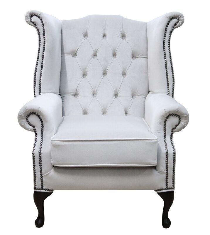 Product photograph of Chesterfield Queen Anne High Back Wing Chair Passion Silver Velvet from Designer Sofas 4U