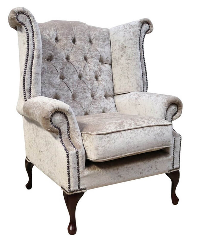 Product photograph of Chesterfield Queen Anne High Back Wing Chair Pastiche Mink Velvet from Designer Sofas 4U
