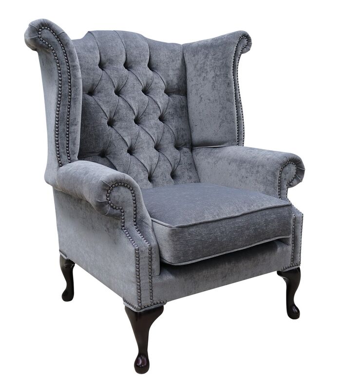 Product photograph of Chesterfield Queen Anne High Back Wing Chair Pimlico Carbon Fabric from Designer Sofas 4U