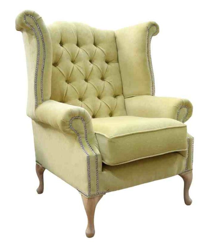Product photograph of Chesterfield Queen Anne High Back Wing Chair Pimlico Lemon Fabric from Designer Sofas 4U