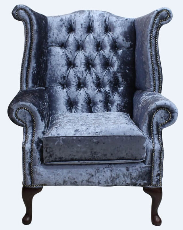 Product photograph of Chesterfield Velvet Queen Anne High Back Wing Chair Senso Dusk from Designer Sofas 4U