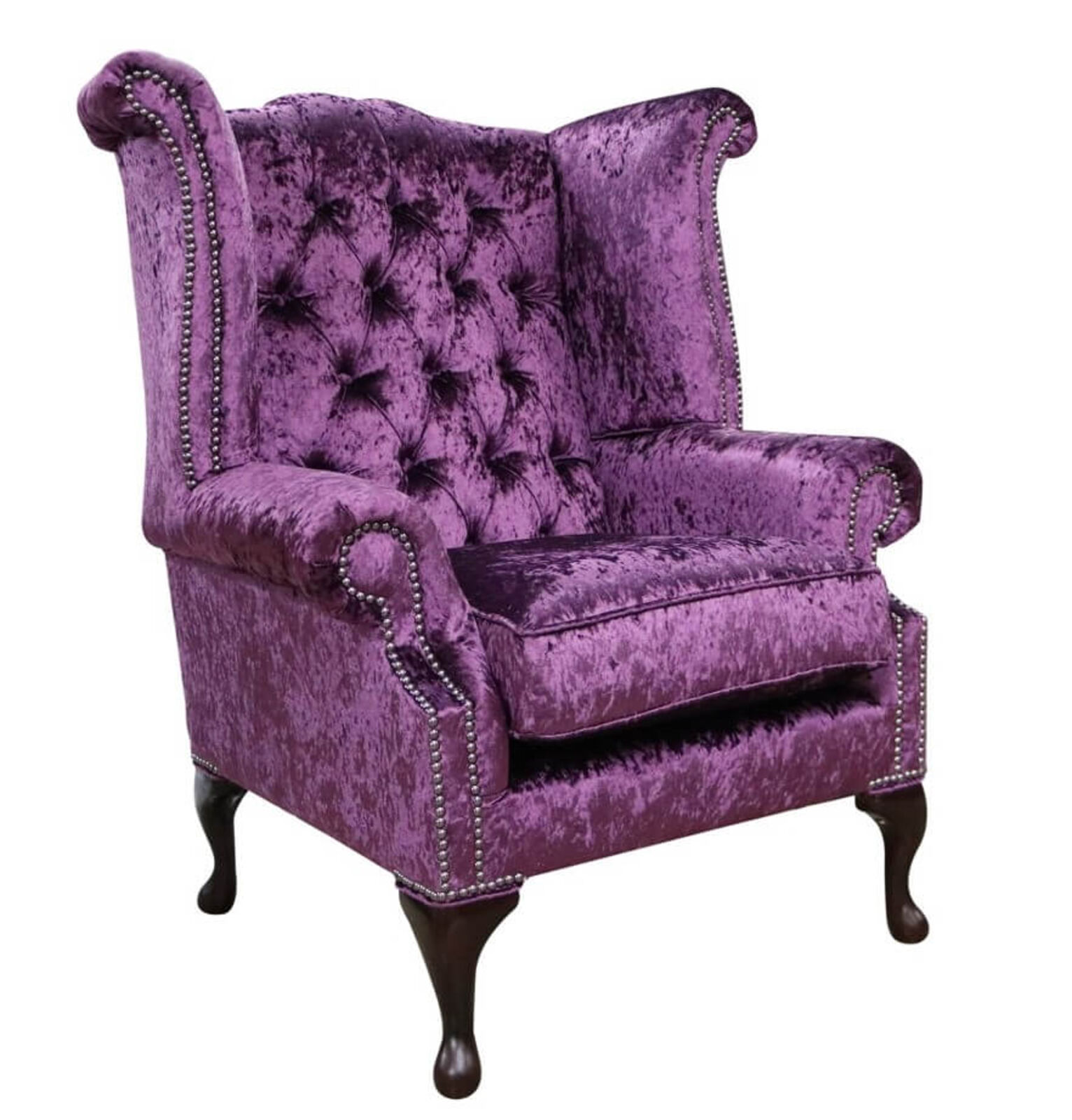 Product photograph of Chesterfield Queen Anne High Back Wing Chair Shimmer Amethyst Amp Hellip from Designer Sofas 4U